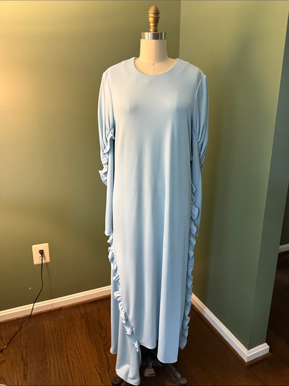 Tibi Pale Blue Ruffle-Trim Maxi Dress